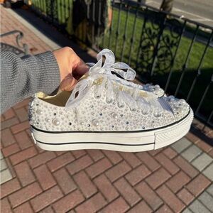 Converse White Pearl Embellished Sneakers